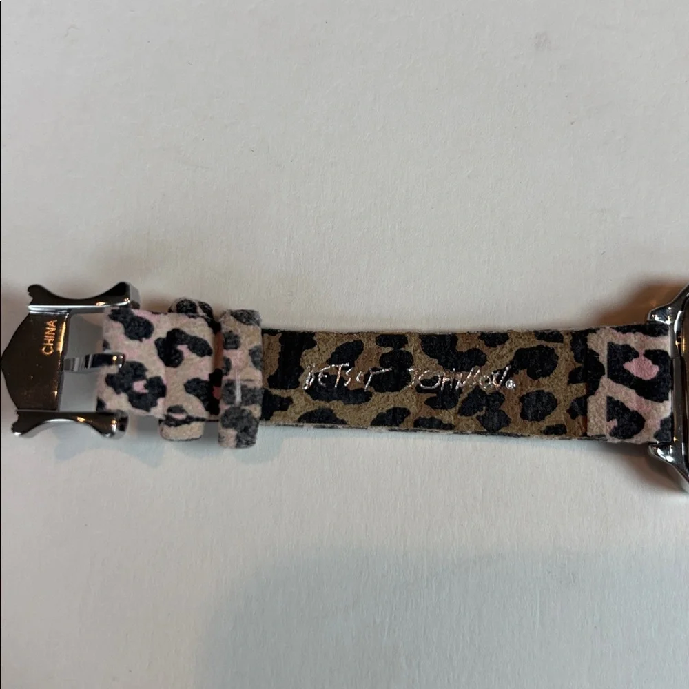 Betsey Johnson Leopard Print Watch | Crystal Bezel | Square Case | Hearts Dial